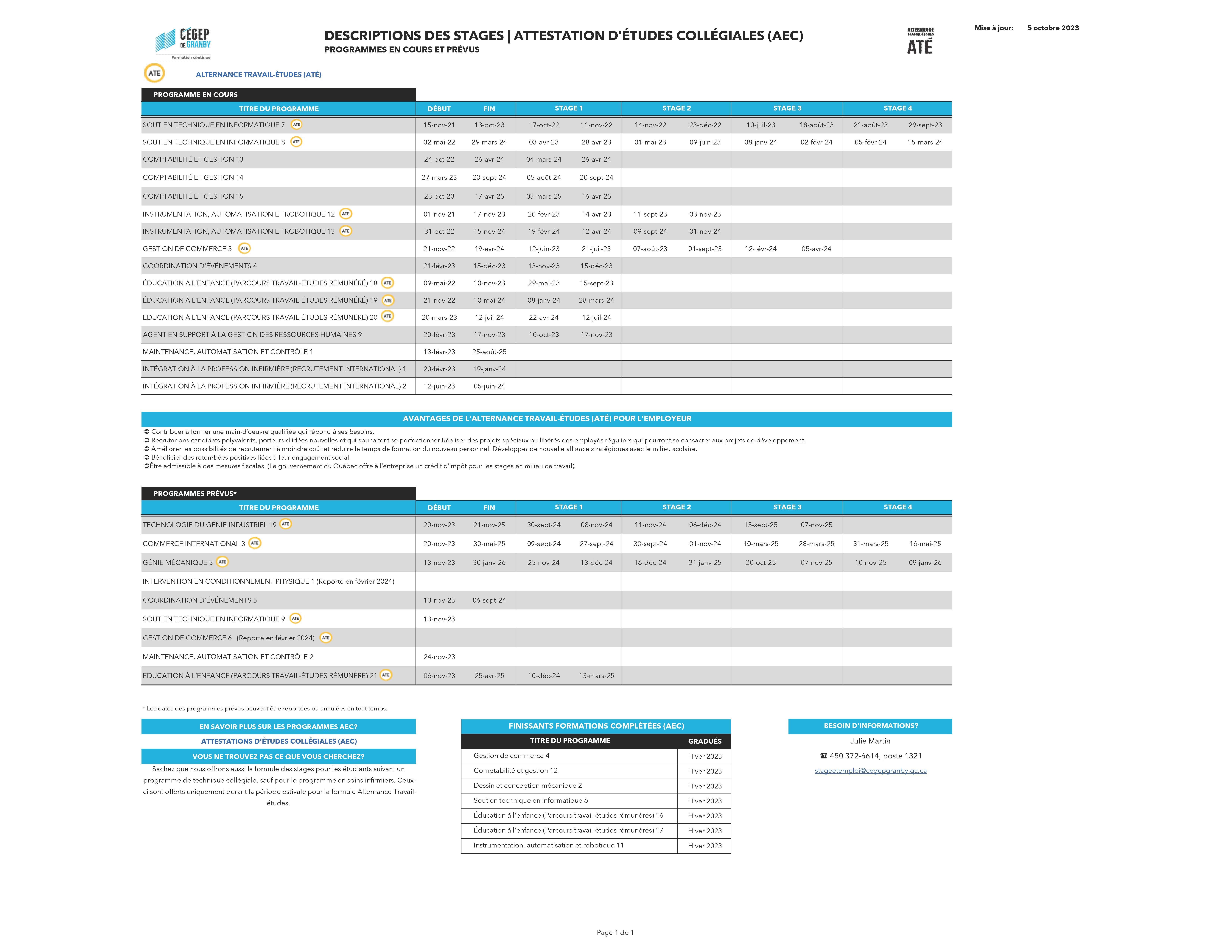 Description des stages AEC_Cégep de Granby_Infolettre A23